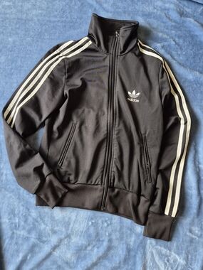 adidas Black Track Jacket with White Three-Stripes